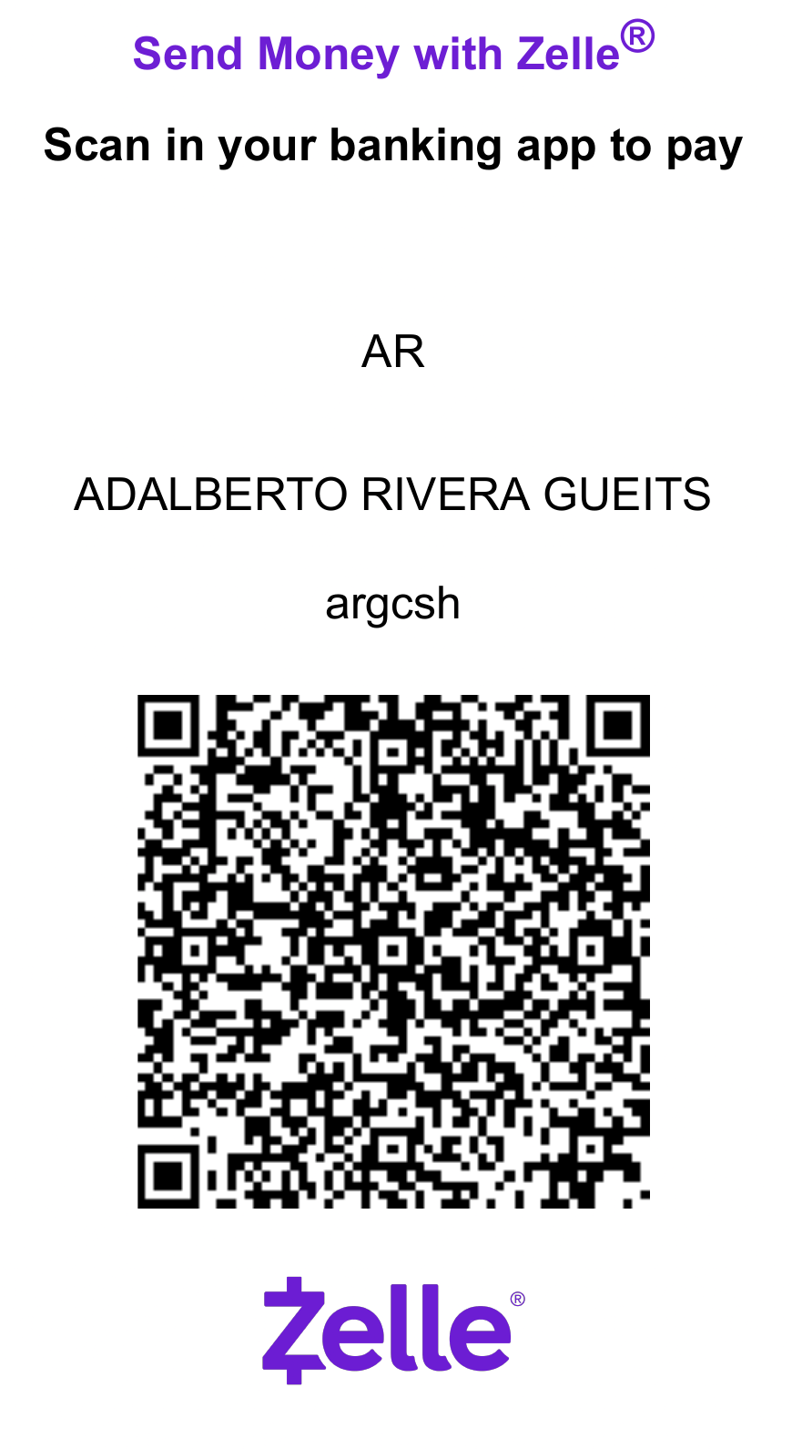 A.R.G. Zelle Payment QR Code